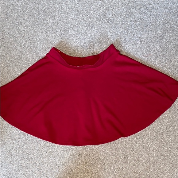 Red mini skirt Twirl A line ruffle circle skater bright solid basics high waist - Picture 1 of 6